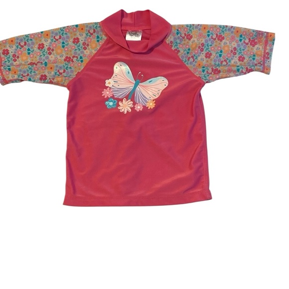 Vibrant Pink Rashguard with Floral Sleeves and High Collar - Picture 1 of 5